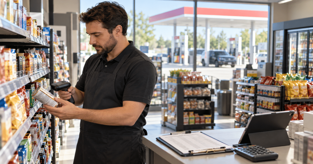 Gas station and convenience store inventory count at closing in Ontario