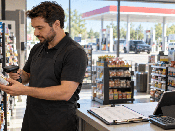 Gas station and convenience store inventory count at closing in Ontario
